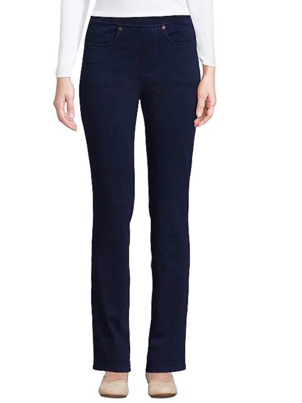 Lands’ End Starfish Straight Jeans Size S Pull on pant Dark wash Comfort Stretch